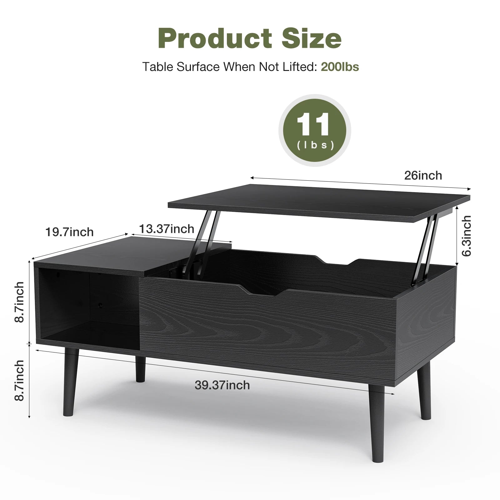 LiftTop Wood Coffee Table Hub