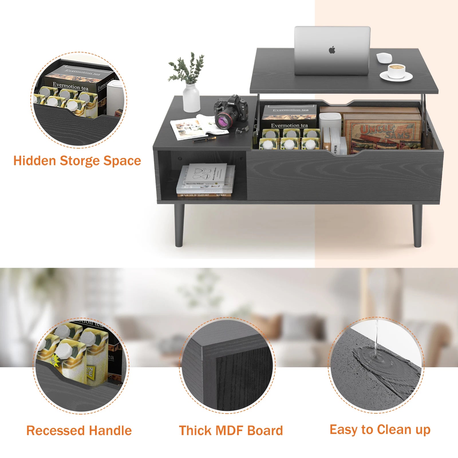 LiftTop Wood Coffee Table Hub